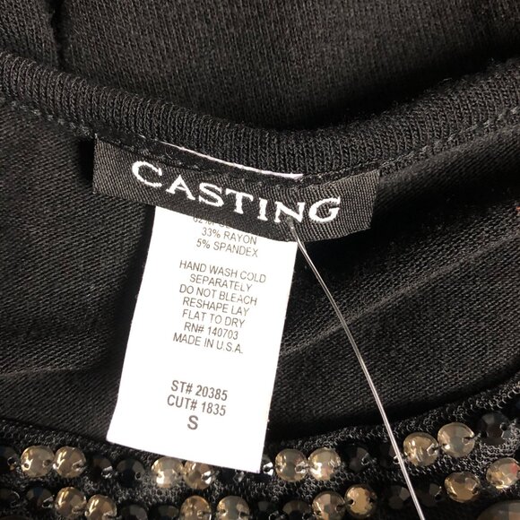 Casting Top Womens Size Small Bedazzled Black Knit Concave Hem Tunic Party NEW - Picture 6 of 7